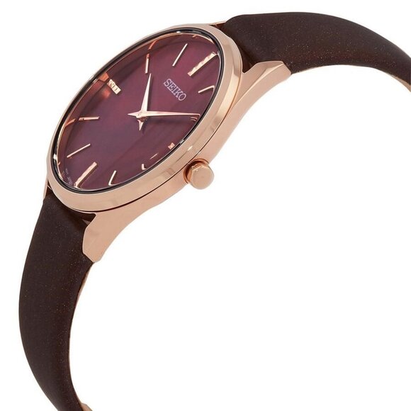 NWT Authentic Seiko Essentials Quartz Bordeaux Dial Women's Watch - Picture 2 of 3